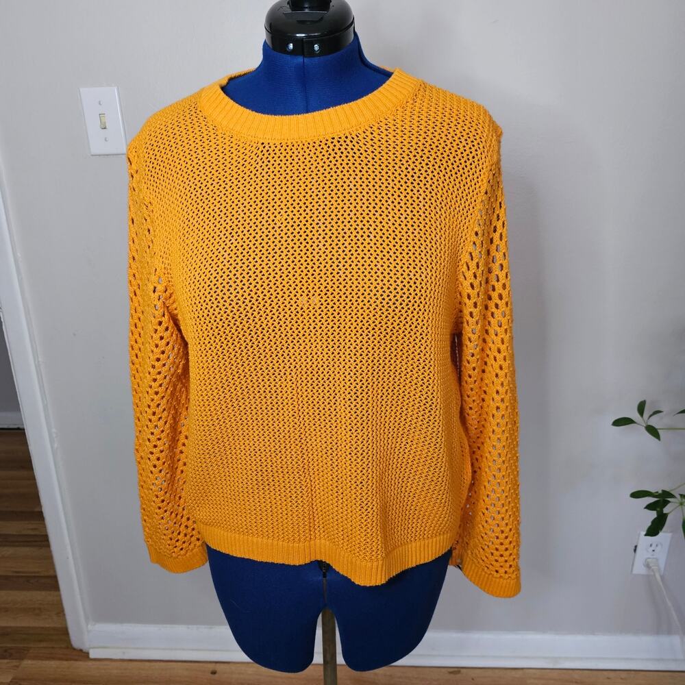 J.Crew Re-Imagined Mustard Yellow Open Knit 100% Cotton Sweater XXL